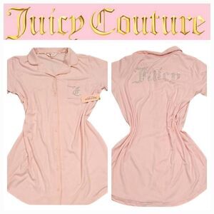 Juicy Couture Rhinestone Logo S/S Button Down Night Shirt- Lola Pink